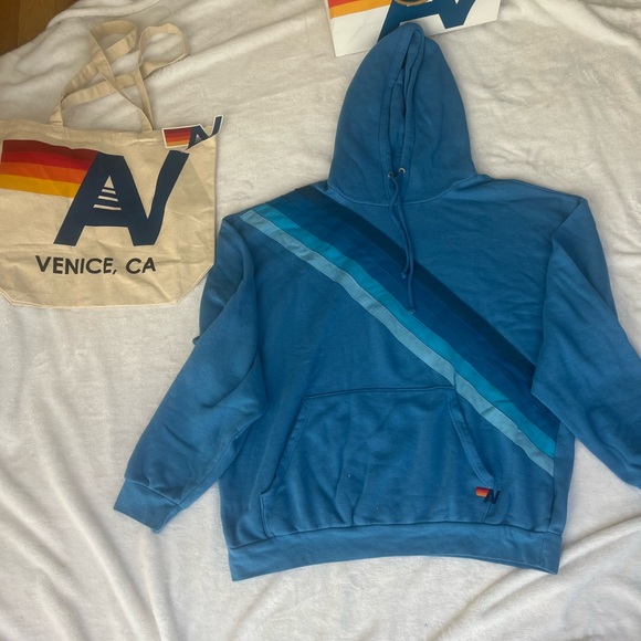 - NWT Aviator Nation Relaxed Cross Stripe Hoodie Ocean XL+ Tote bag - Picture 1 of 5